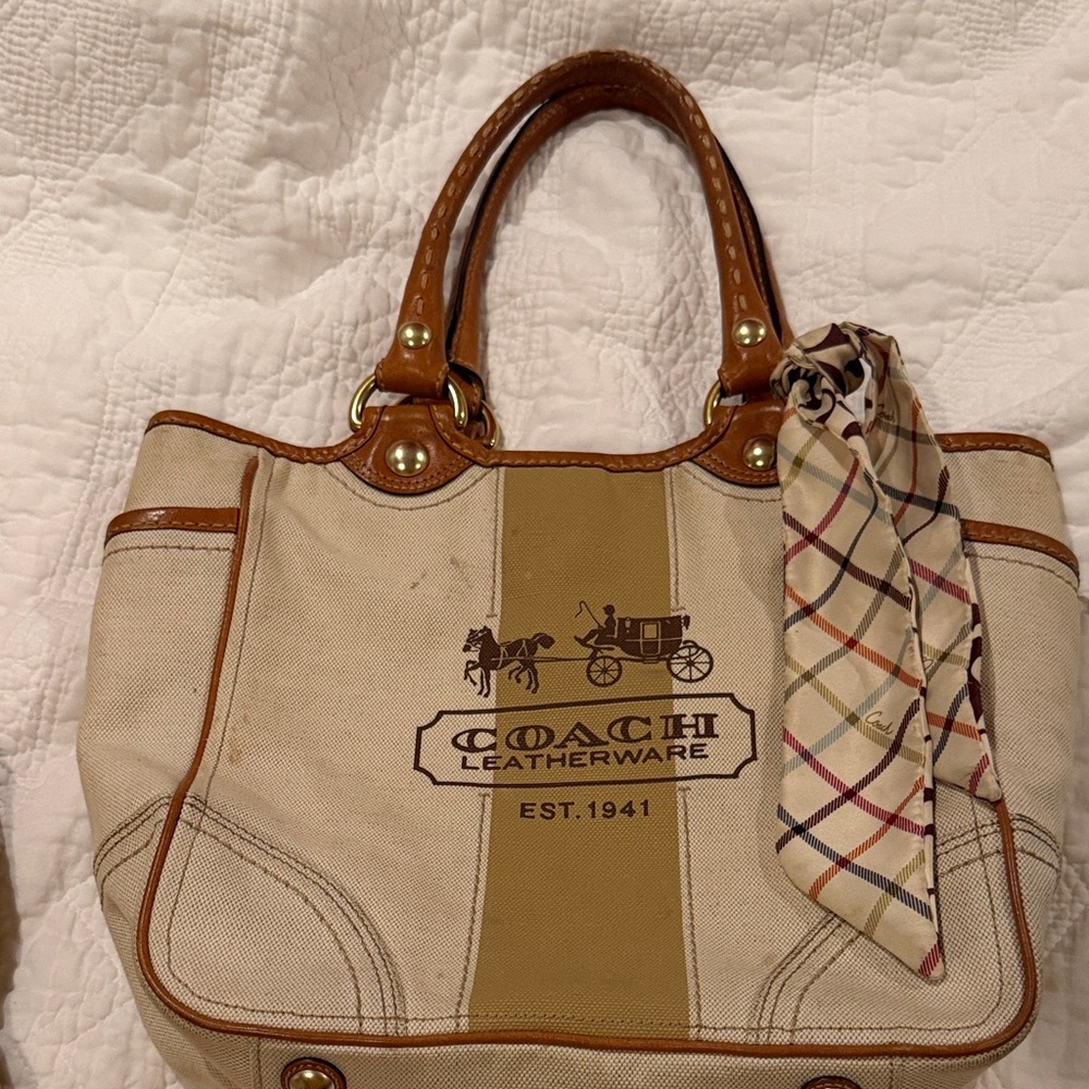 Coach Leatherware Cream and Brown Tote